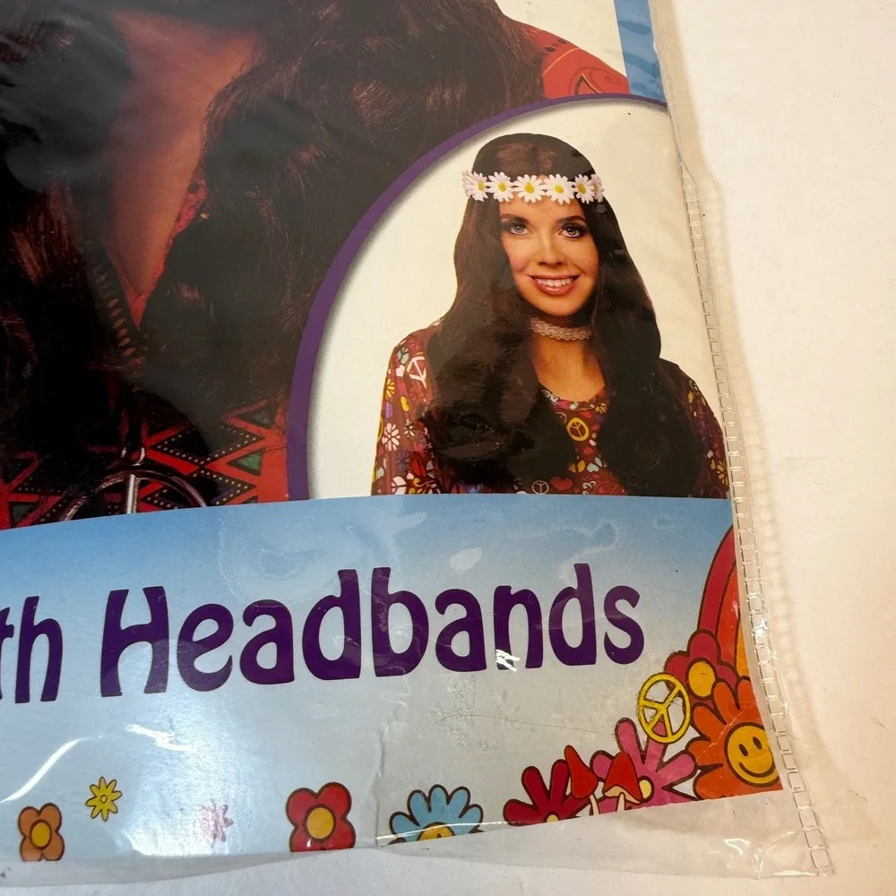 Spirit Halloween Hippie Wig with Headbands Brown Long Hair 60s 70s Costume Set